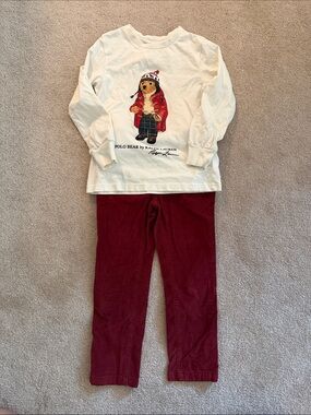 Polo by Ralph Lauren Cream Bear Graphic Long-Sleeve shirt and corduroy pants